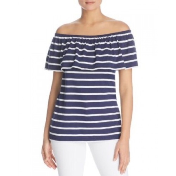 beachlunchlounge Nautical Stripe Cold Shoulder Top- XS- NWT - Picture 1 of 5